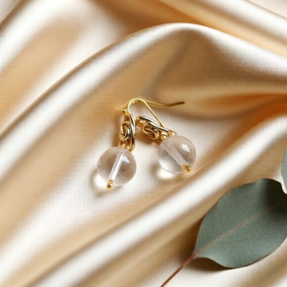 Gold Knot Quartz Sphere Earrings • Luscious Deluxe Dangles - Business Casual